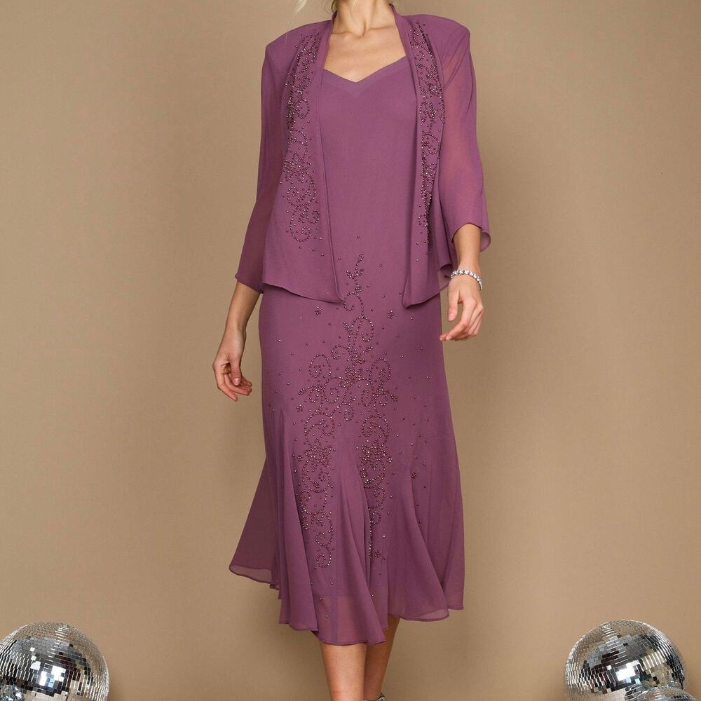 NWD R&M Richards Dark Rose 2 Piece Evening Jacket Dress Set Womens Plus Size 20W